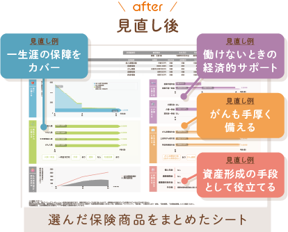 見直し後 選んだ保険商品をまとめたシート