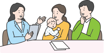 説明を聞く家族のイラスト