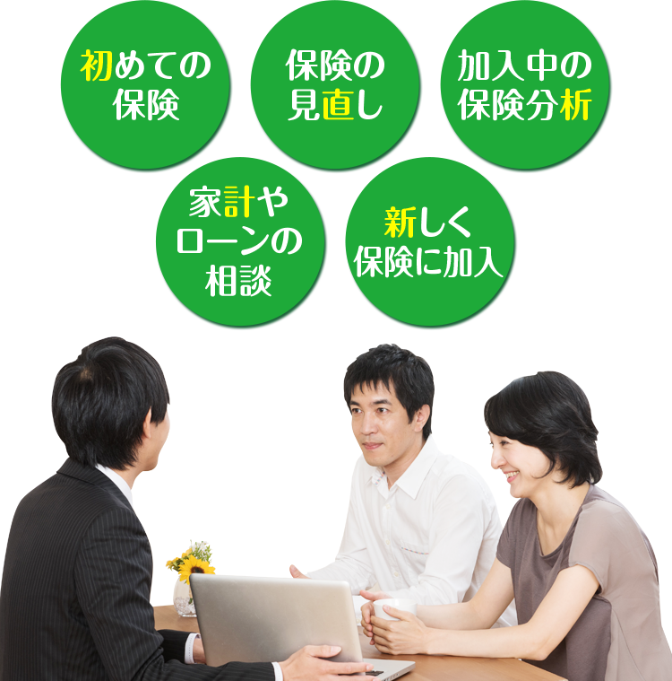 初めてでも見直しでも、保険のことなら何でもご相談いただけます。